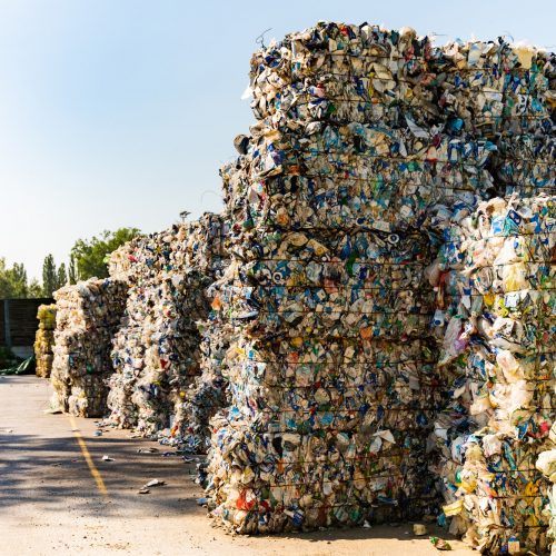 Plastic sorted and other waste sorted ready for waste treatment.